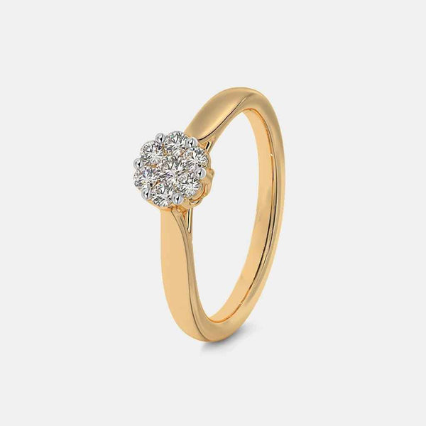 Yellow gold ring with a round diamond cluster on a halo-style setting