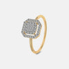 Yellow gold diamond ring with cushion-shaped halo and prong-set center