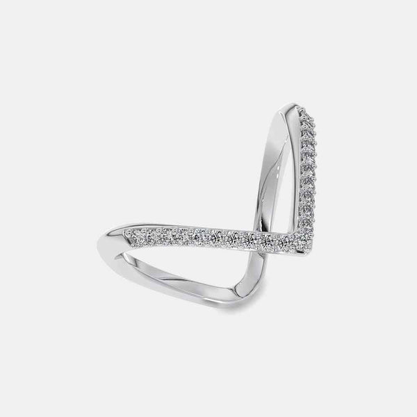 Chevron diamond ring with pave stones on a polished metal band