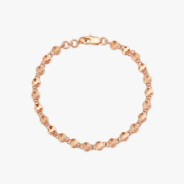 18kt rose gold charm bracelet with circular bead links and toggle clasp