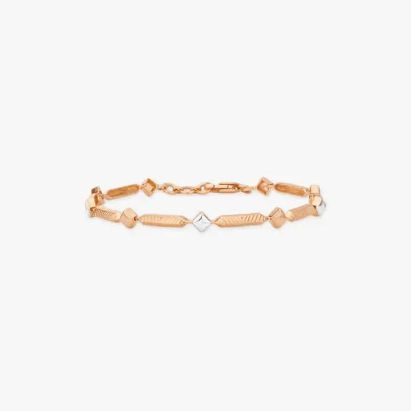 Gold prism link bracelet with chain and clasp, geometric bar segments