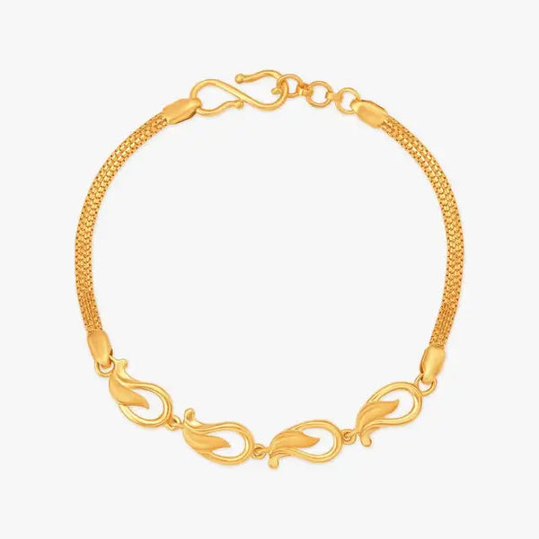 Gold bracelet with textured oval links and small clasp detail, yellow gold tone