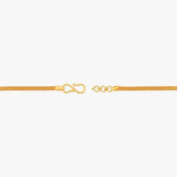 Gold bracelet with textured bar chain and hook clasp detail, yellow gold tone