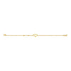 Gold heart bracelet with small heart charm and long chain bar profile