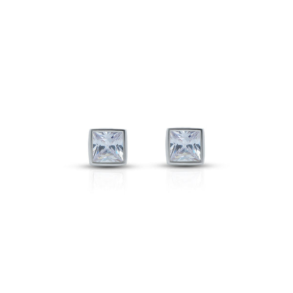 White Square Gemstone Silver Stud Earrings - Aggarwal jewels