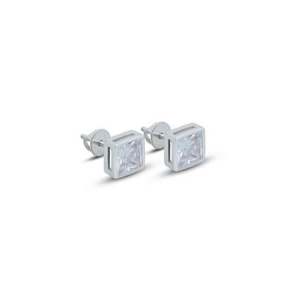 White Square Gemstone Silver Stud Earrings - Aggarwal jewels