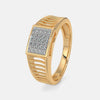 Gold square diamond ring with ridged side details and halo border