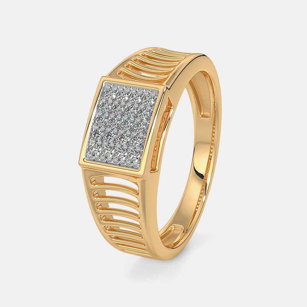 Gold square diamond ring with ridged side details and halo border