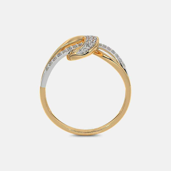 Gold open band ring with oval diamond frame and pavé accents
