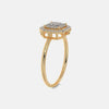 Yellow gold diamond ring with cushion halo and prong-set top