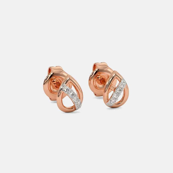 Rose gold multi-stud hoop earrings with pavé diamond accents, front view