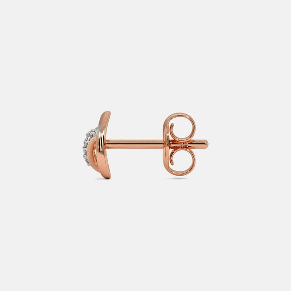 Rose gold stud earring with diamond pavé rim, post and clasp visible