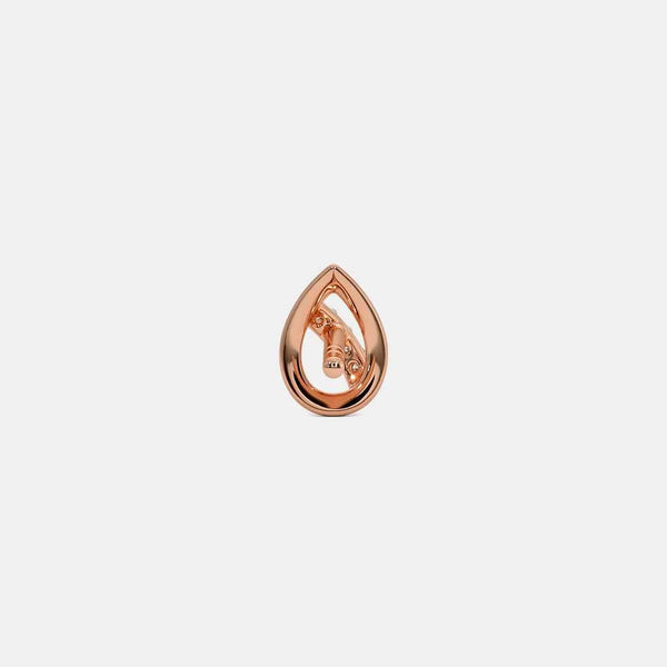 Rose gold teardrop stud earring with small diamond pavé detail, side view