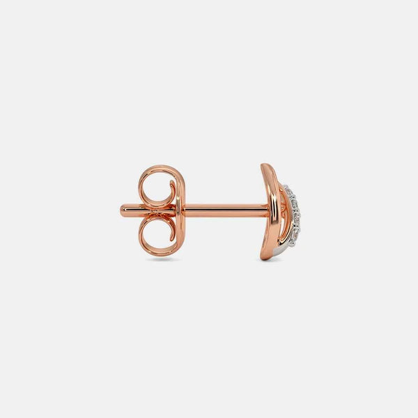 Rose gold hoop stud earring with diamond pavé edge, post and back