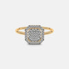 Yellow gold diamond ring with cushion center stone in halo border
