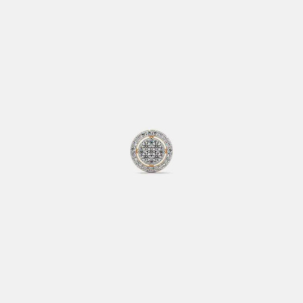 Single round diamond halo stud earring with gold-tone bezel and pavé detail