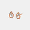 Rose gold teardrop hoop stud earrings with diamond pavé center, front pair view