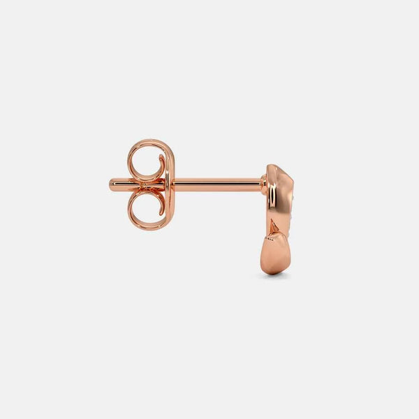Rose gold earring stud with post and round back ring, curved front plate