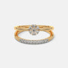 Gold ring with diamond cluster and pavé band, double-row style