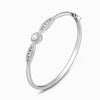 Silver thin bracelet with pavé chain links and round charm open cuff
