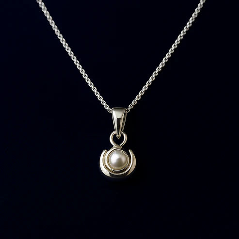 Classic Silver Chain with Pearl Moon Pendant - Aggarwal jewels