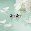 Classic Flower Design Black Stone Silver Earrings - Aggarwal jewels