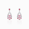 Silver drop earrings pair with pink teardrop stone design and crystal halo tops