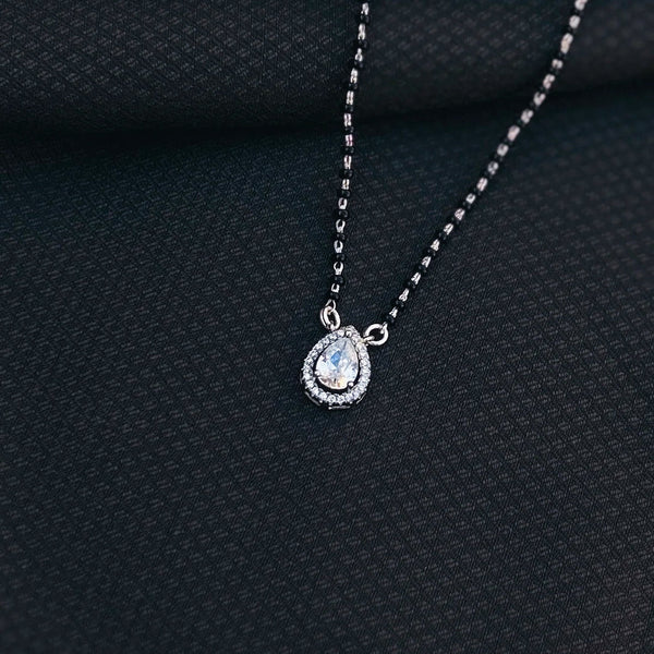 Elegant Black Bead Mangalsutra with Teardrop Gemstone Pendant - Aggarwal jewels