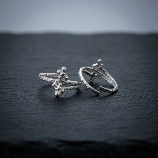Silver Butterfly Cross Adjustable Toe Ring (Bichiya) for Women & Girls - Aggarwal jewels