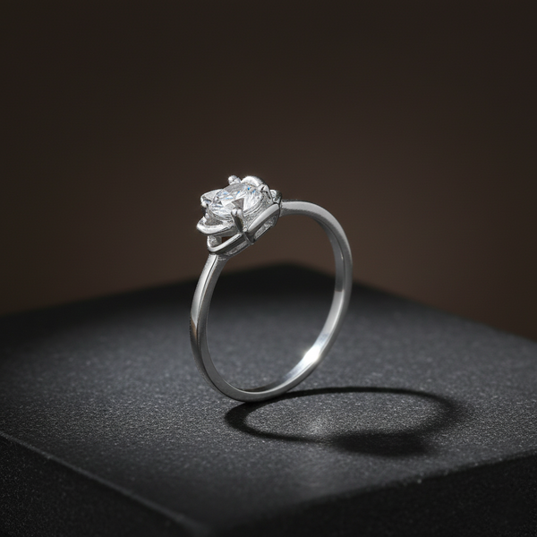 Silver Solitaire Ring with Floral Crown Ring - Aggarwal jewels