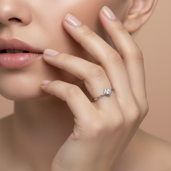 Sterling Silver Square Flower Solitaire Ring for Women - Aggarwal jewels