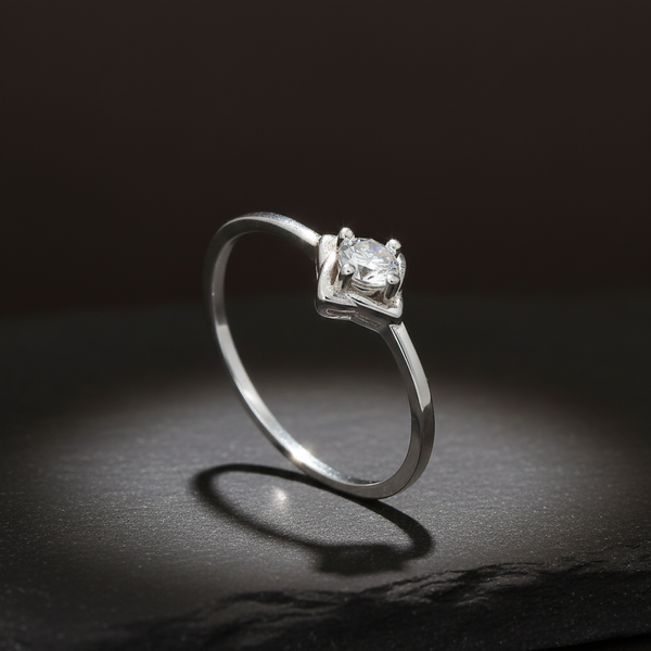 Sterling Silver Square Flower Solitaire Ring for Women - Aggarwal jewels