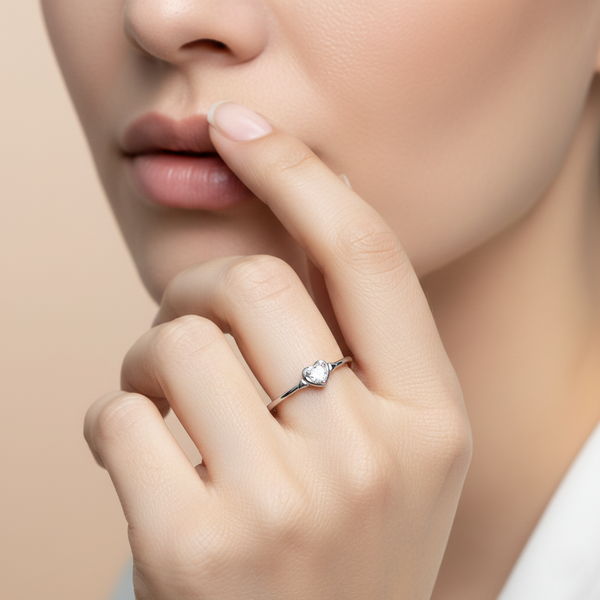 Silver Heart Solitaire Ring for Women - Aggarwal jewels