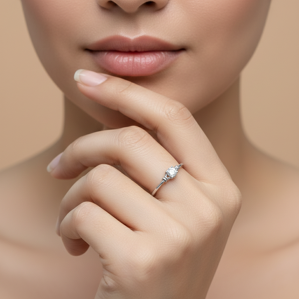 Minimal Diamond-Look Silver Ring - Aggarwal jewels