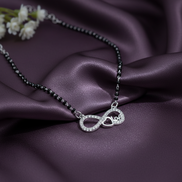 Infinite Heart Love Engraving Silver Mangalsutra - Aggarwal jewels