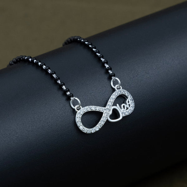 Infinite Heart Love Engraving Silver Mangalsutra - Aggarwal jewels