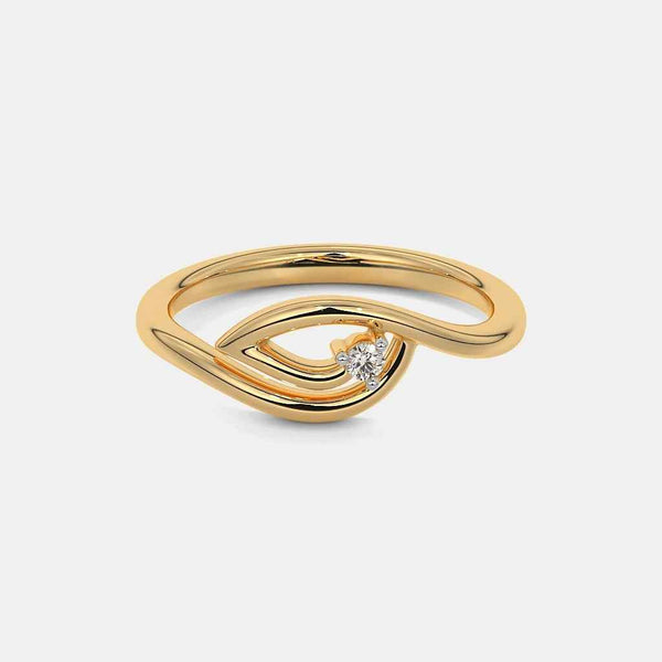 Gold wave ring with marquise-shaped diamond center and side accents