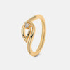 Gold ring with open heart design and small diamond at the center