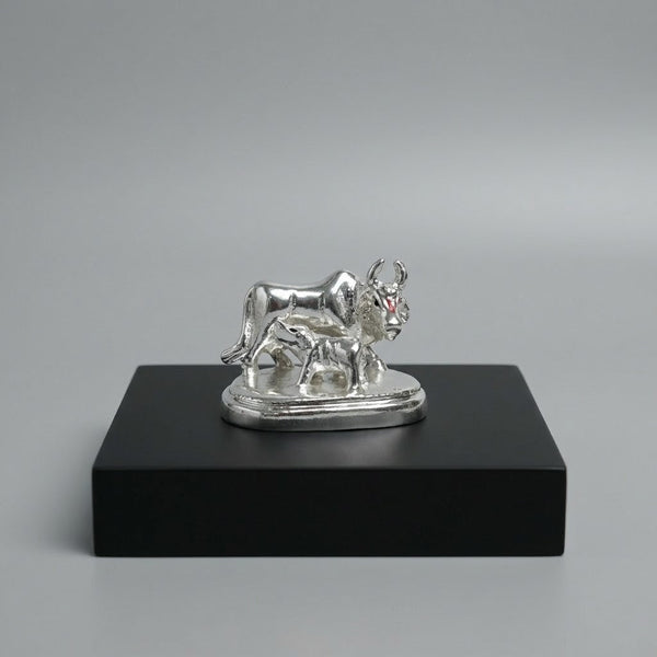 Kamdhenu Cow and Calf Idol - Beautiful Silver Polished Decorative Statue MADE - Aggarwal jewels
