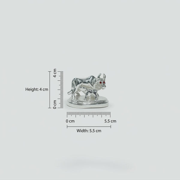 Kamdhenu Cow and Calf Idol - Beautiful Silver Polished Decorative Statue MADE - Aggarwal jewels