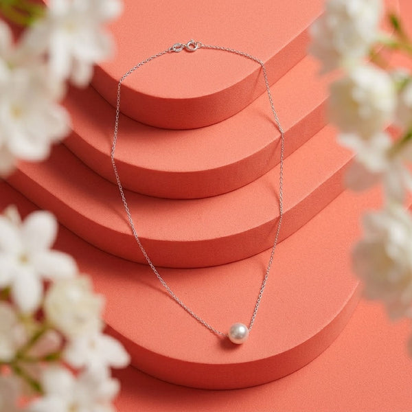 Silver Pearl Stud Earrings with Matching Pearl Pendant Necklace - Aggarwal jewels