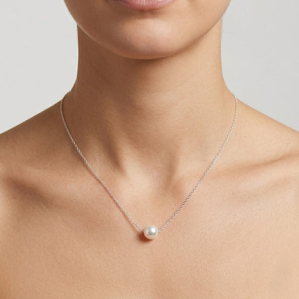 Silver Pearl Stud Earrings with Matching Pearl Pendant Necklace - Aggarwal jewels