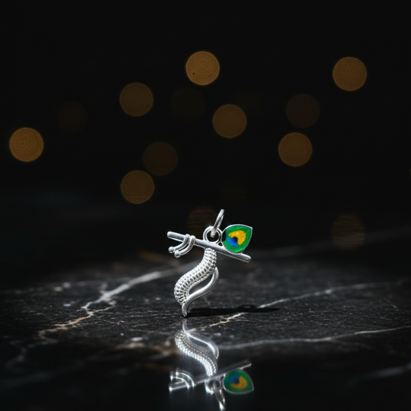 Silver Krishna Flute Pendant with Morpankh Design - Aggarwal jewels