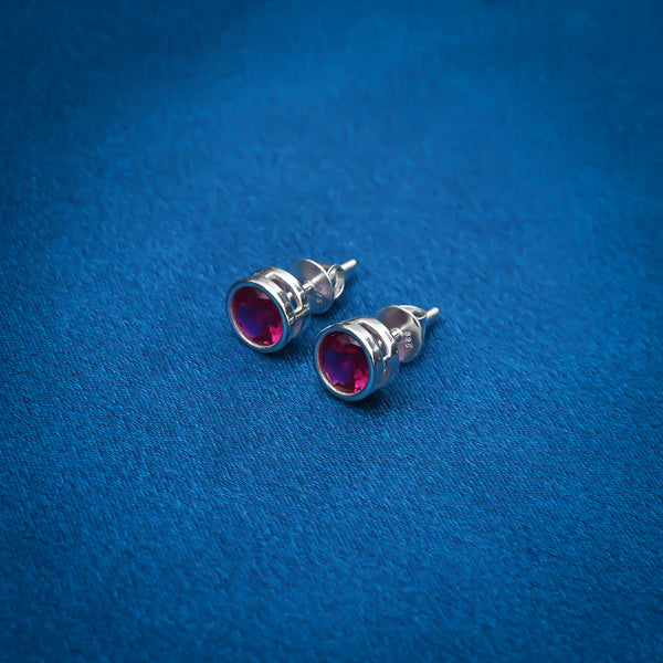 Beautiful Round Pink Stone Silver Earrings - Aggarwal jewels