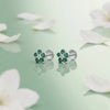 Flower Design Green Stone Silver Earrings - Aggarwal jewels