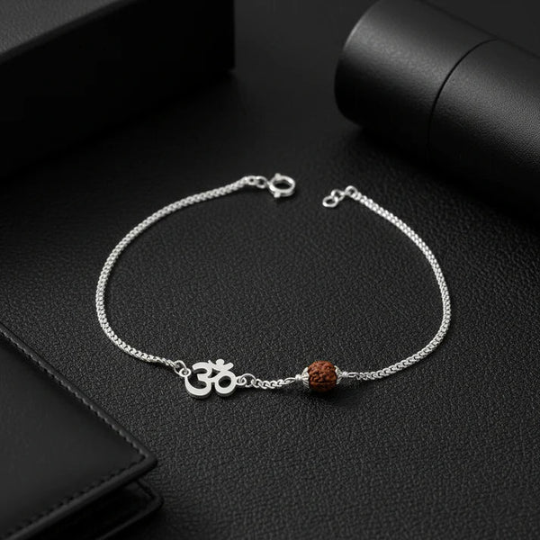 Shiv & Om Couple Silver Bracelets Adjustable Spiritual Band Set - Aggarwal jewels