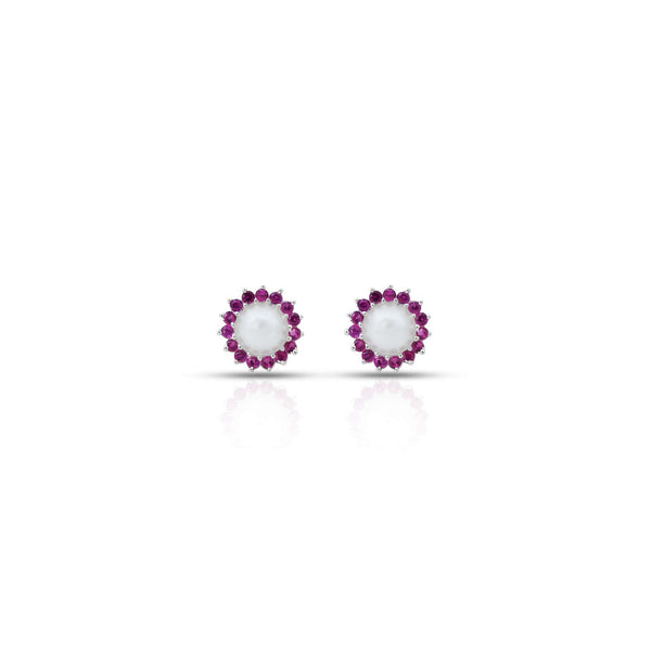 ilver Small Pink Stone on Edge Flower Design Earrings for Girls - Aggarwal jewels