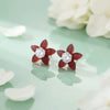 Orange Flower Silver Earrings with American Diamond Center - Aggarwal jewels