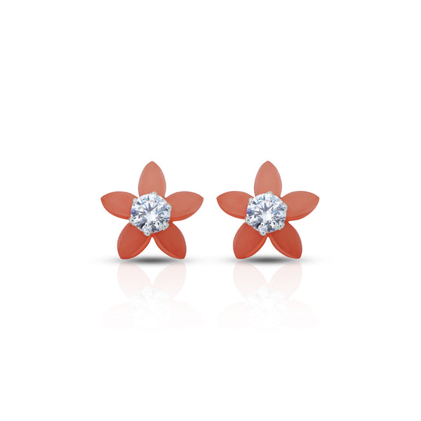 Orange Flower Silver Earrings with American Diamond Center - Aggarwal jewels