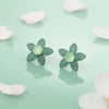 Green Flower Design Stud Silver Earrings - Aggarwal jewels